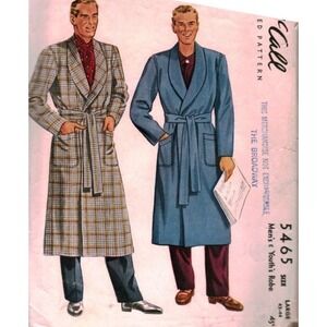 Vintage McCall 5465 Mens Youths Robe Sewing Pattern Sz Large 42-44 Shawl Collar